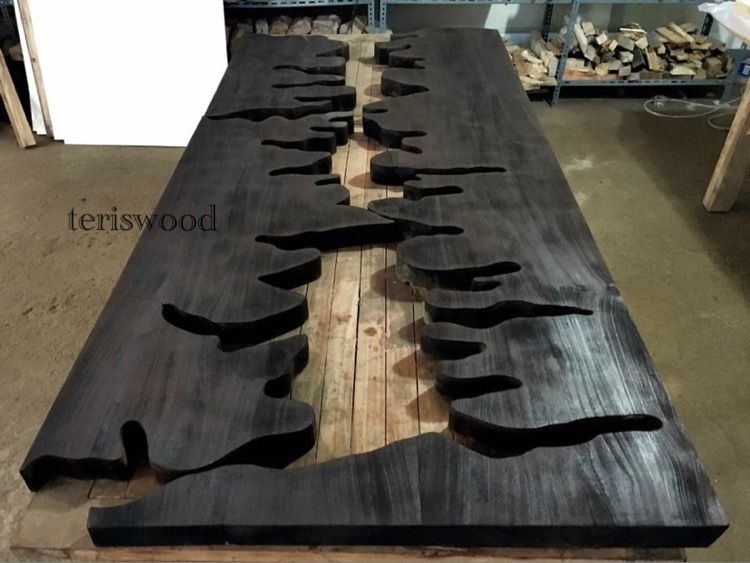 Charred wood top table